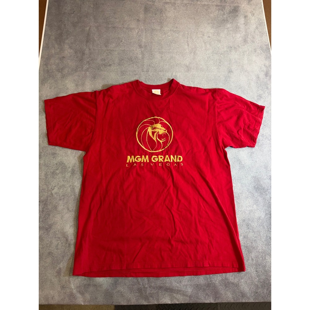 Vintage 1993 MGM Grand Las Vegas T Shirt Red Gold Embroidered Lion Logo XL